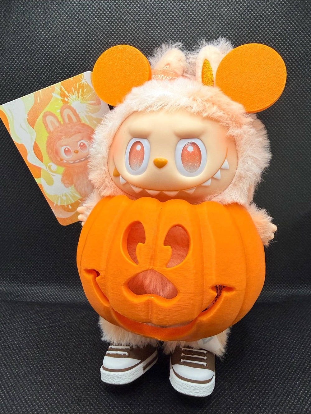 Authentic Big Into Energy “Happiness” Labubu with Pumpkin Costume